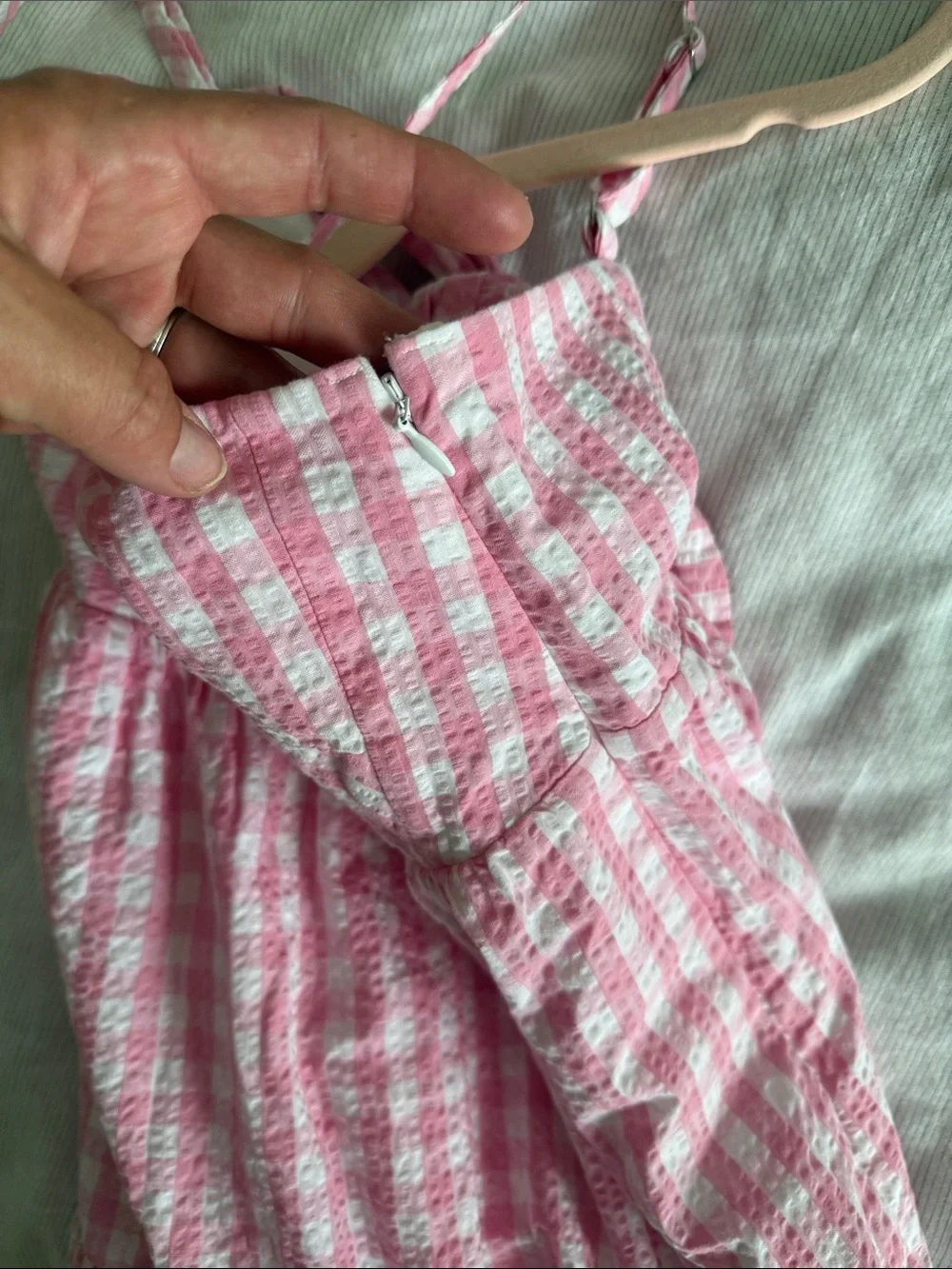 JCrew Pink Gingham Bow-Back Midi Dress with pockets and adjustable straps - Picture 6 of 6